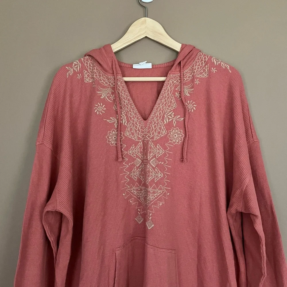 {J. Jill} Embroidered Waffle Knit with Hood in Dusty Rose - Womens XL - Picture 2 of 10